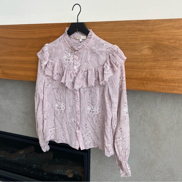 LoveShackFancy floral silk ruffle top, Size S - Picture 7 of 10